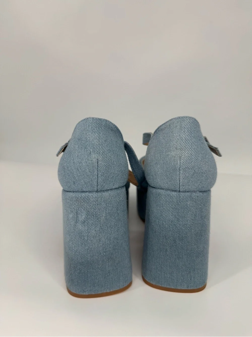 Copper Key Denim Blue Platform Chunky Block Chic Spring Summer Heels Size 8
